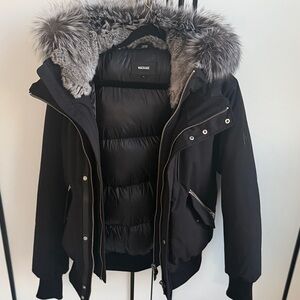 Mackage Black men Down Puffer Jacket with Gray Fur Hood